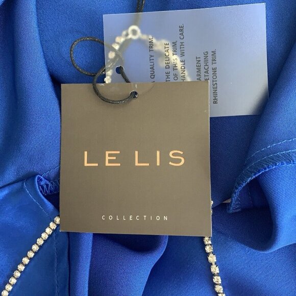 LE LIS Royal Blue Crystal Strap Drape Neck Satin Halter Top Size Medium NWT - Picture 9 of 14